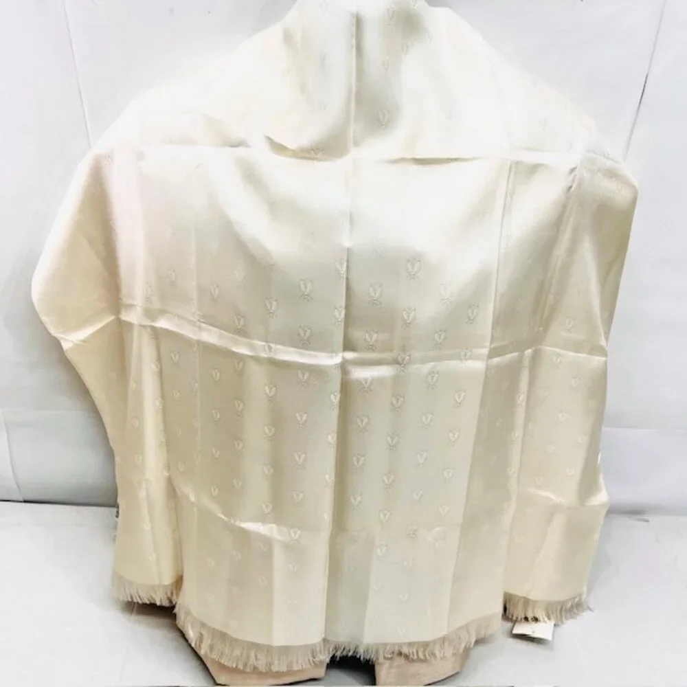 New Unbox HERMES  Stole scarf wrap 100% Silk Satin 58"x36" Ivery Bees FringW/C/A - Picture 13 of 15